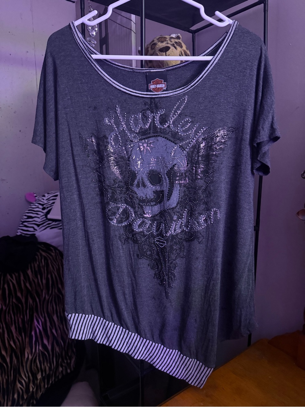 Harley-Davidson Girls' Dark Gray Skull Tee with Stud Accents
